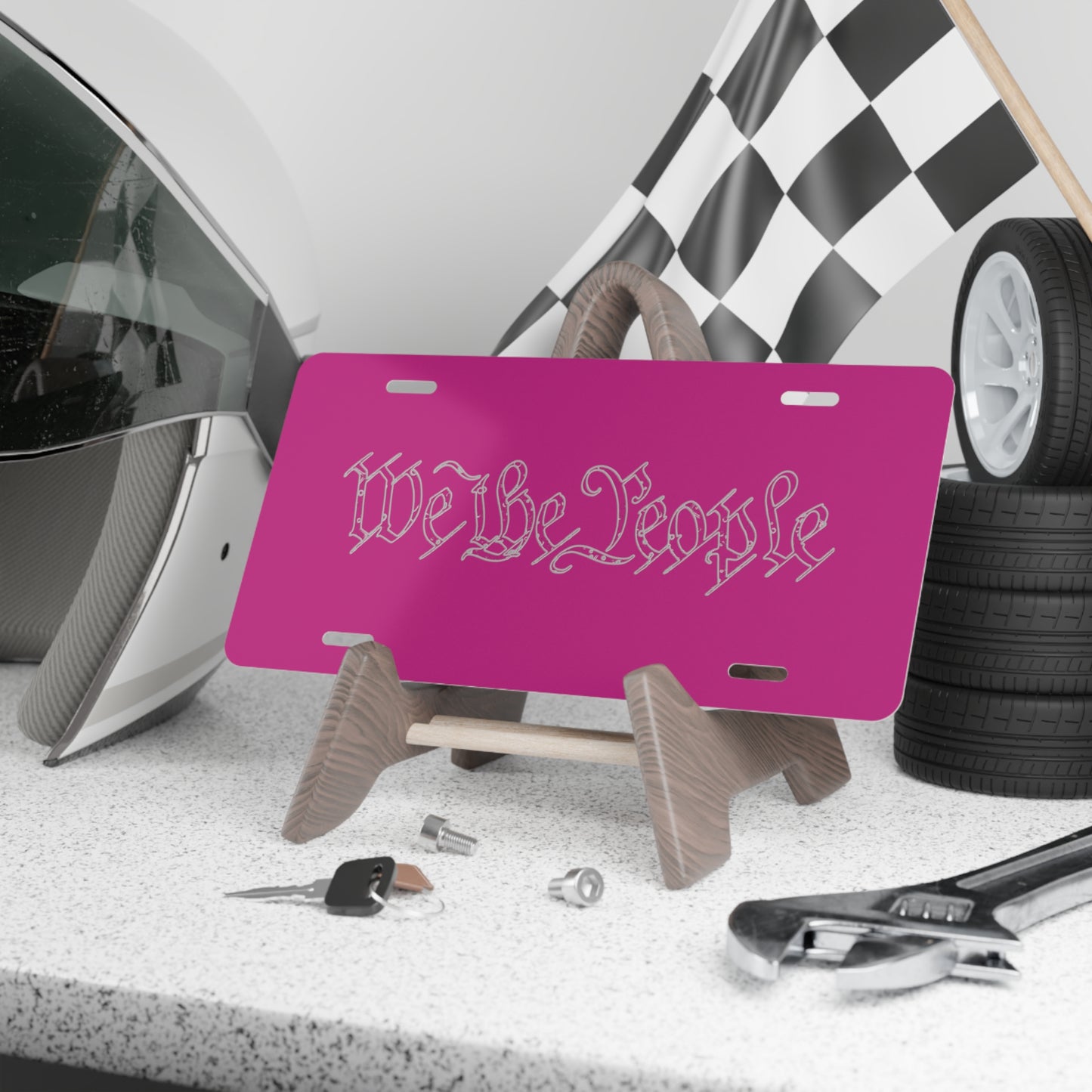 We the People Tattered by Revival Aluminum Vanity Plate Pink