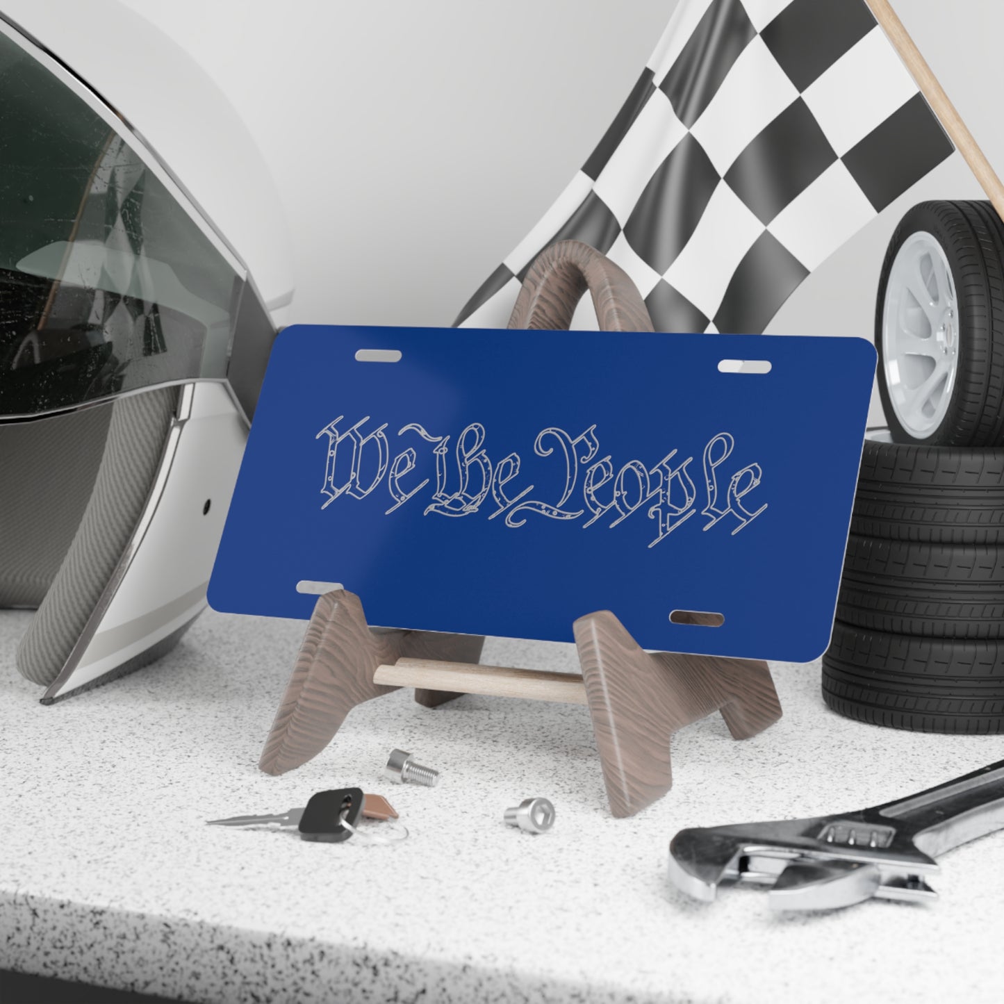 We the People Tattered by Revival Aluminum Vanity Plate blue