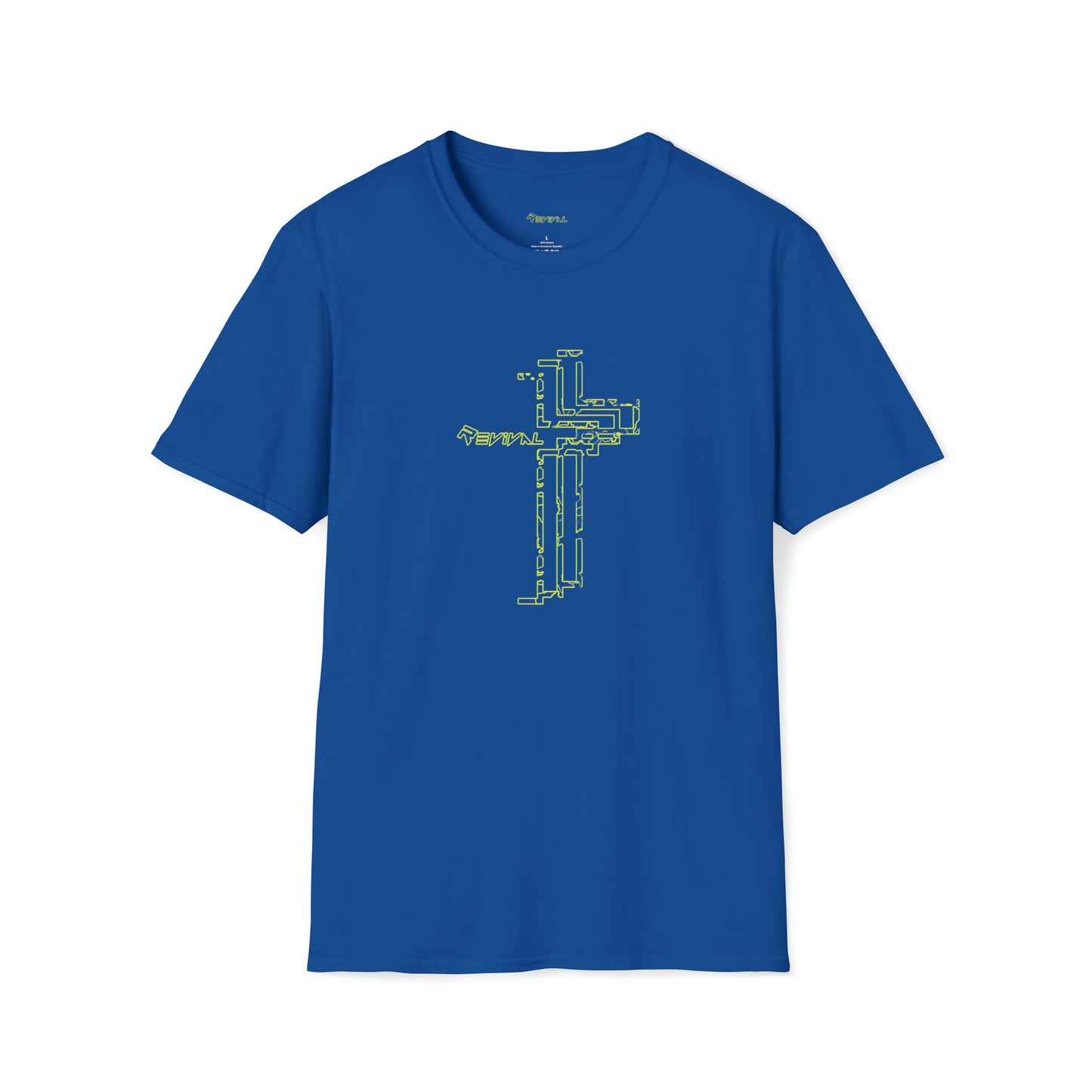 Calvary Intersection Neon Camo Green by Revival Softstyle T-Shirt, Short Sleeved Tee for Men and Women, Gift for Men, Gift for Women
