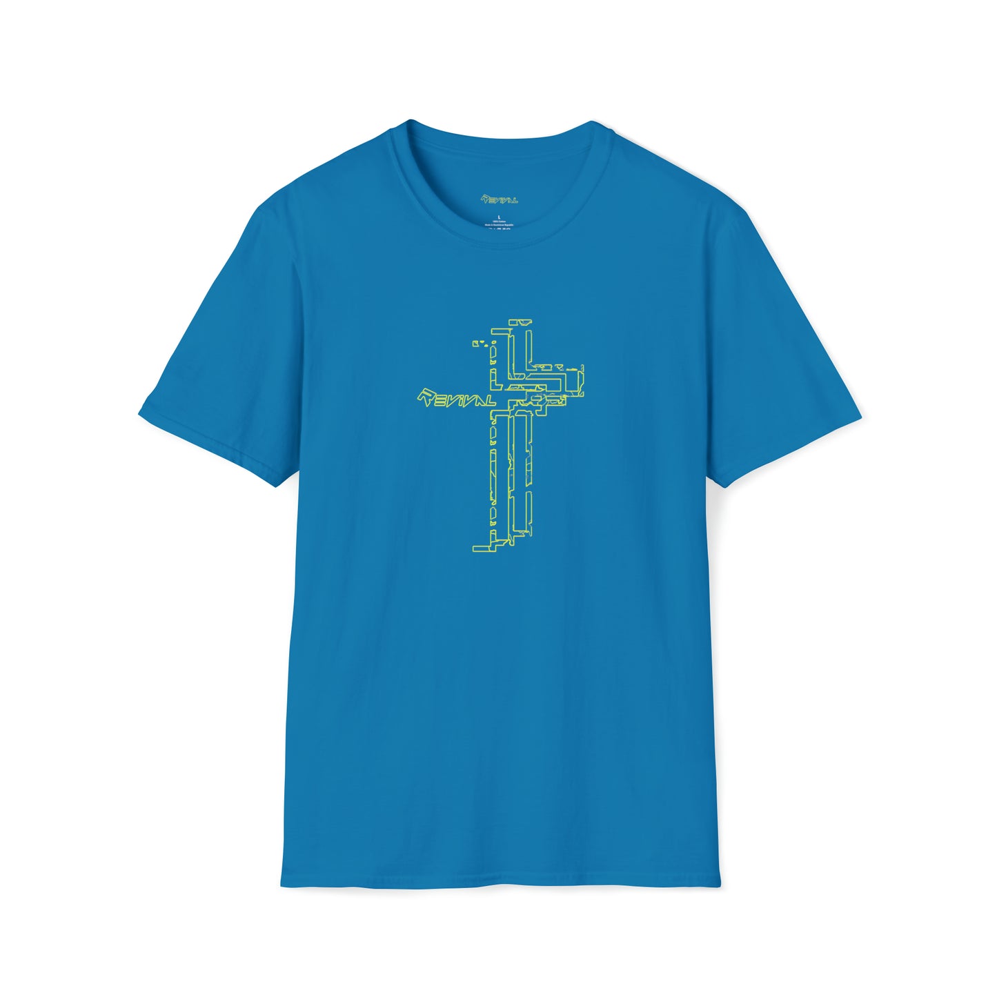 Calvary Intersection Neon Camo Green by Revival Softstyle T-Shirt, Short Sleeved Tee for Men and Women, Gift for Men, Gift for Women