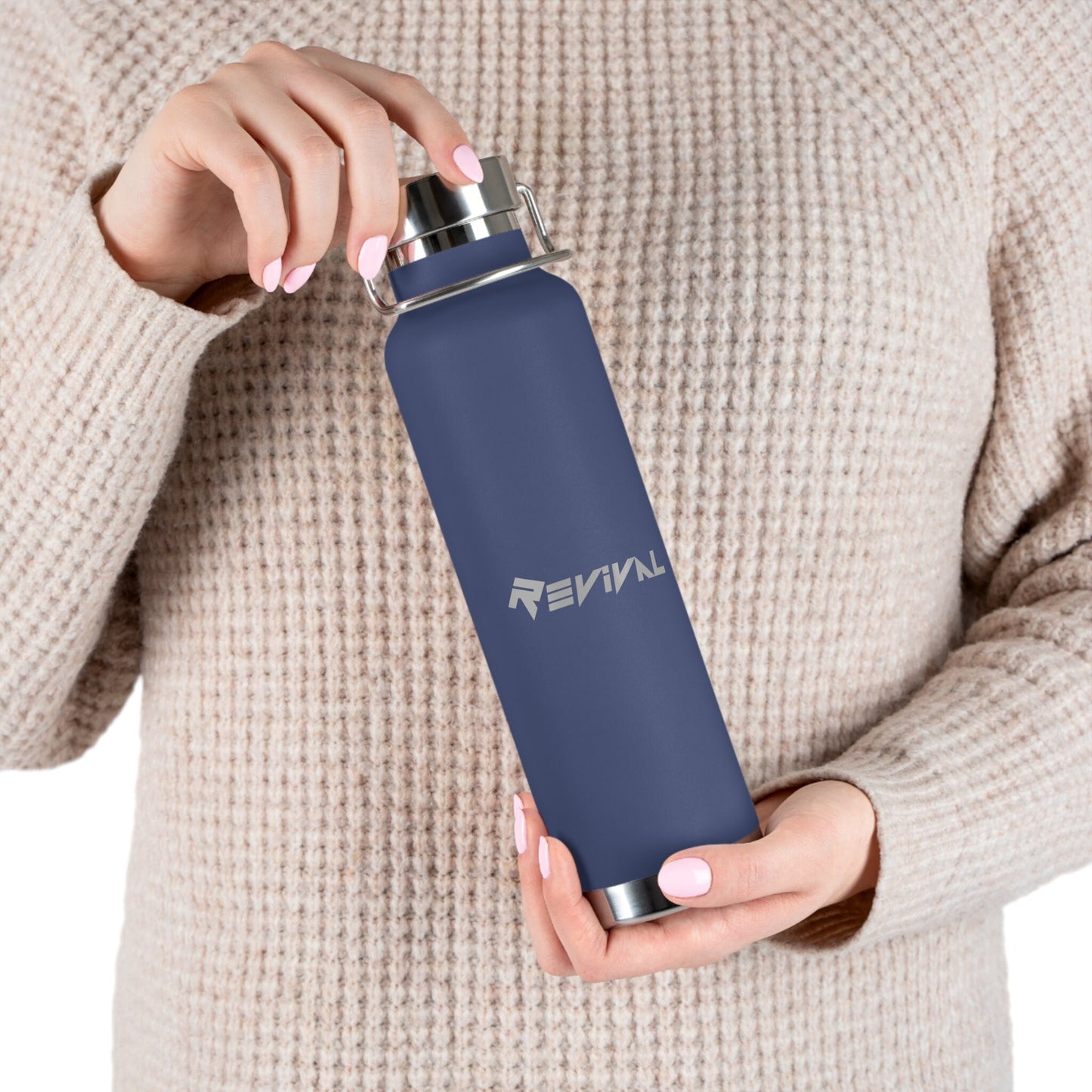 Revival Logo Copper Vacuum Insulated Bottle, 22oz, Flask, Thermos, Container, Insulated cup, Hot or Cold liquid Drinkware
