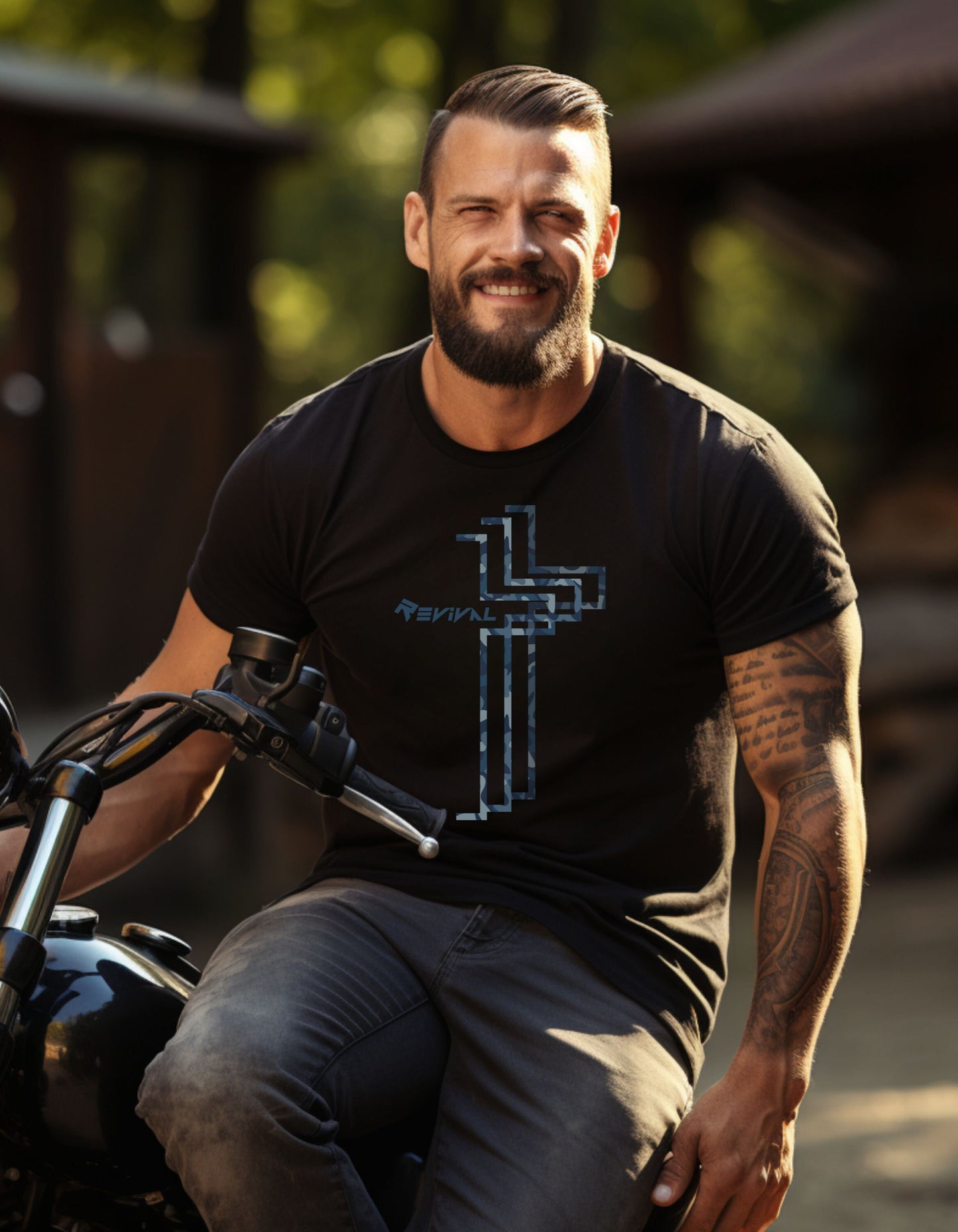 Carbon Camo Calvary Intersection by Revival Cotton T-Shirt, Women's and Men's Tee, Camouflage T-Shirt