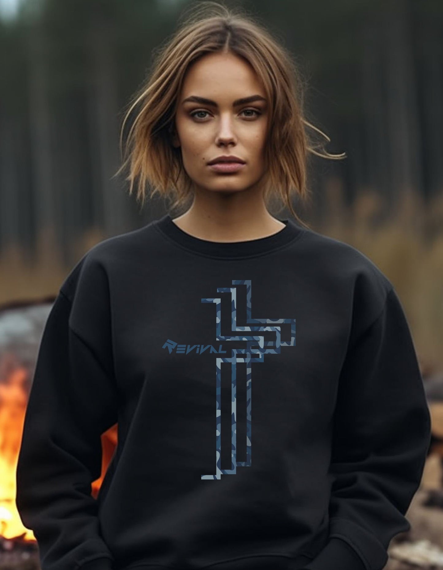Carbon Blue Camouflage by Revival Sweatshirt, Crewneck Sweatshirt, Warm Long Sleeve Pullover