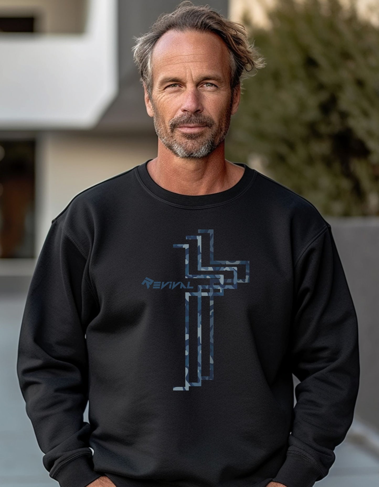 Carbon Blue Camouflage by Revival Sweatshirt, Crewneck Sweatshirt, Warm Long Sleeve Pullover