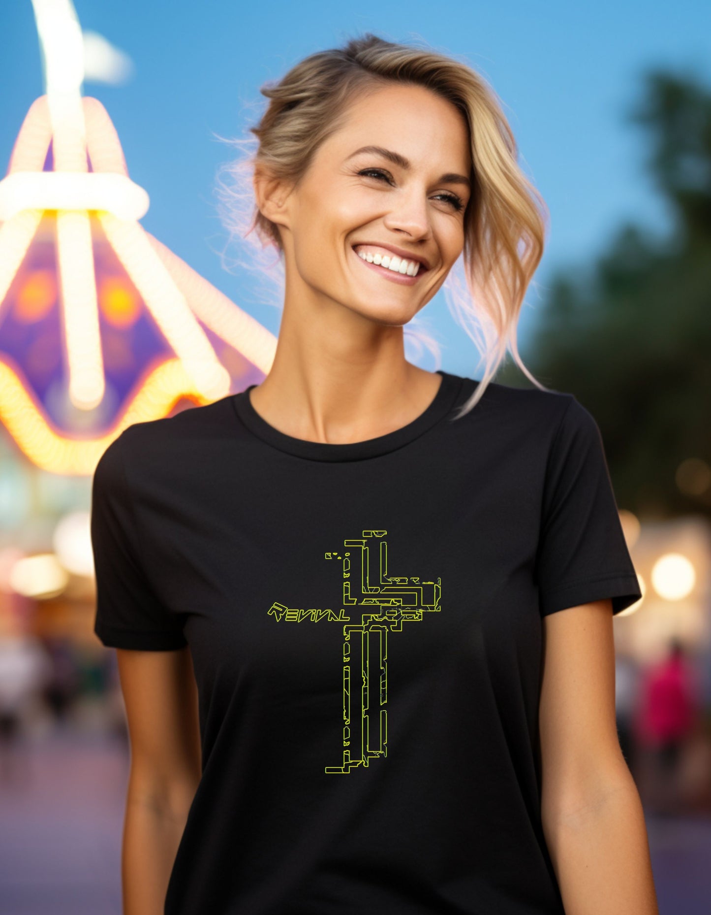 Calvary Intersection Neon Camo Green by Revival Softstyle T-Shirt, Short Sleeved Tee for Men and Women, Gift for Men, Gift for Women