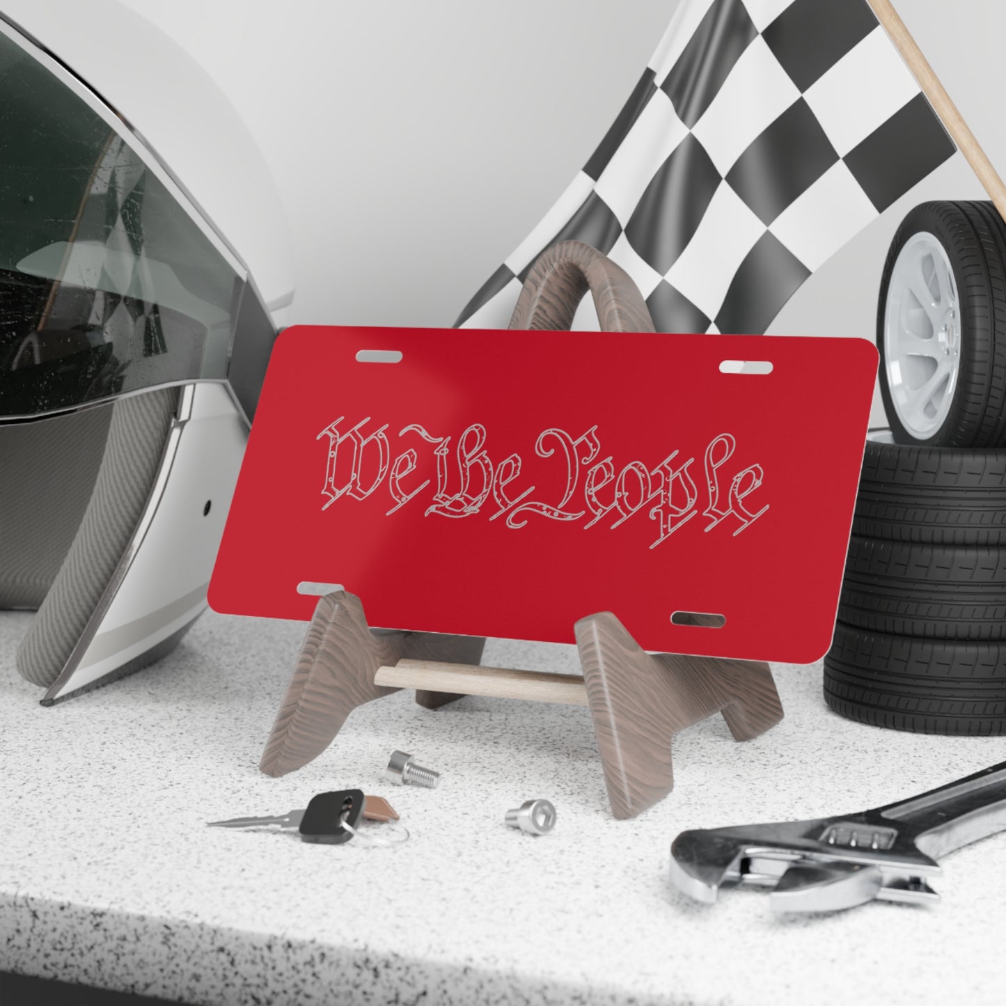 We the People Tattered by Revival Aluminum Vanity Plate Red